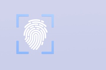 3D Protection scan fingerprint icon. Biometric verification. Touch ID fingerprint. Minimal Fingerprint isolated on blue background. Account identity privacy secure personal data concept. 3d render.