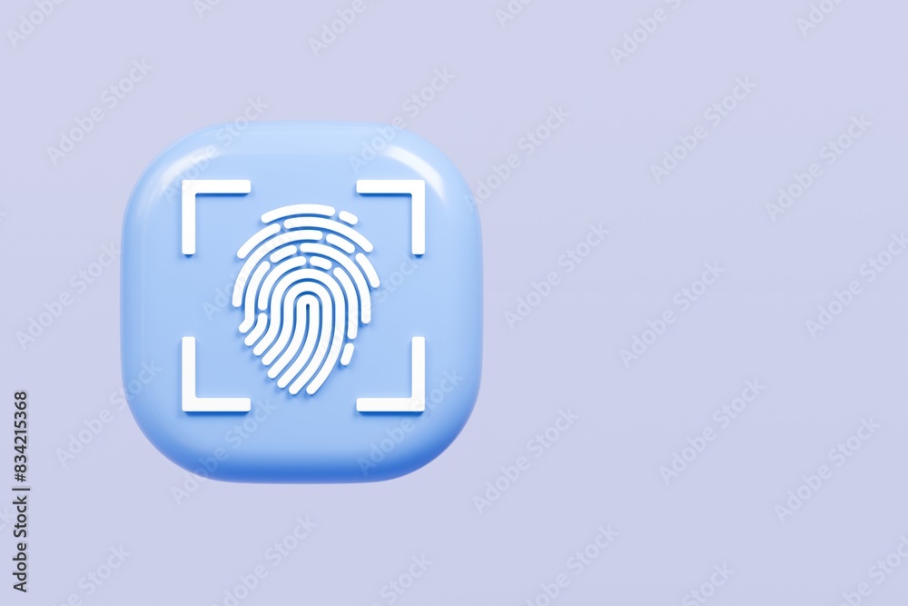 Poster 3d protection scan fingerprint icon. biometric verification. touch id fingerprint. minimal fingerpri