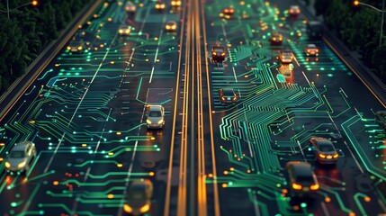 Obraz premium Smart City Road mit autonomen Fahrzeugen