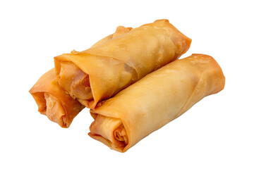 Three egg rolls isolated on transparent or white background, png
