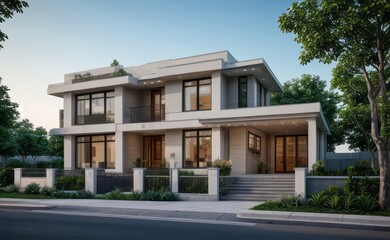 A Contemporary Dwelling with Stylish Architecture, Beautiful Exterior Design, and a Serene Garden Setting. Perfect Family Home in a Residential Neighborhood, Featuring Thoughtful Construction	