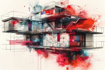 Abstract concept art of a smart city with digital and traditional elements in a chaotic blend, exploring urban complexity.