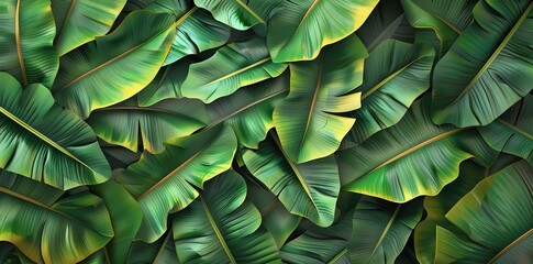 tropical banana leaf texture in garden, abstract green leaf, large palm foliage nature dark green background. AI generated illustration