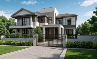 A Contemporary Dwelling with Stylish Architecture, Beautiful Exterior Design, and a Serene Garden Setting. Perfect Family Home in a Residential Neighborhood, Featuring Thoughtful Construction	