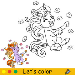 Unicorn coloring pages for kids with color template