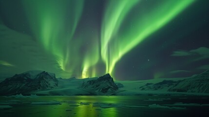 Naklejka premium Majestic Northern Lights Illuminating the Night Sky with Vibrant Colors and Awe-Inspiring Beauty