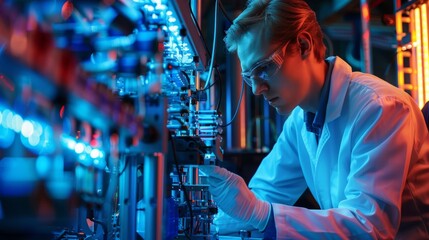 Quantum Computing Revolution: Scientist Engaged with Qubits in Futuristic Laboratory