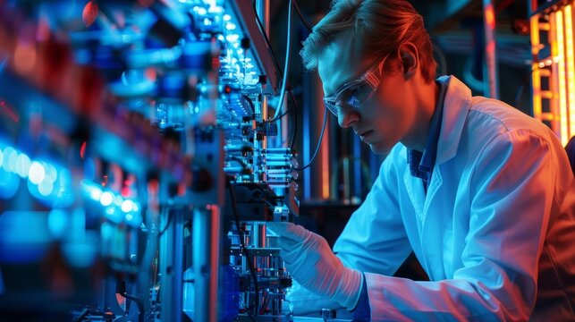 Quantum Computing Revolution: Scientist Engaged with Qubits in Futuristic Laboratory - Powered by Adobe