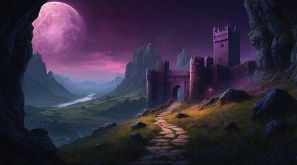 Beautiful castle against the background of unusual purple sky