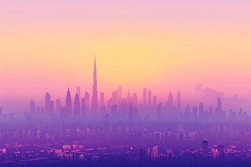 Naklejka premium From top to bottom, the picture has a violet sky, yellow, and white gradient background