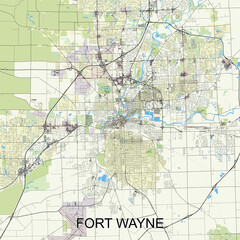 Fort Wayne, Indiana, United States map poster art
