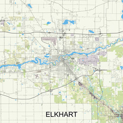 Elkhart, Indiana, United States map poster art