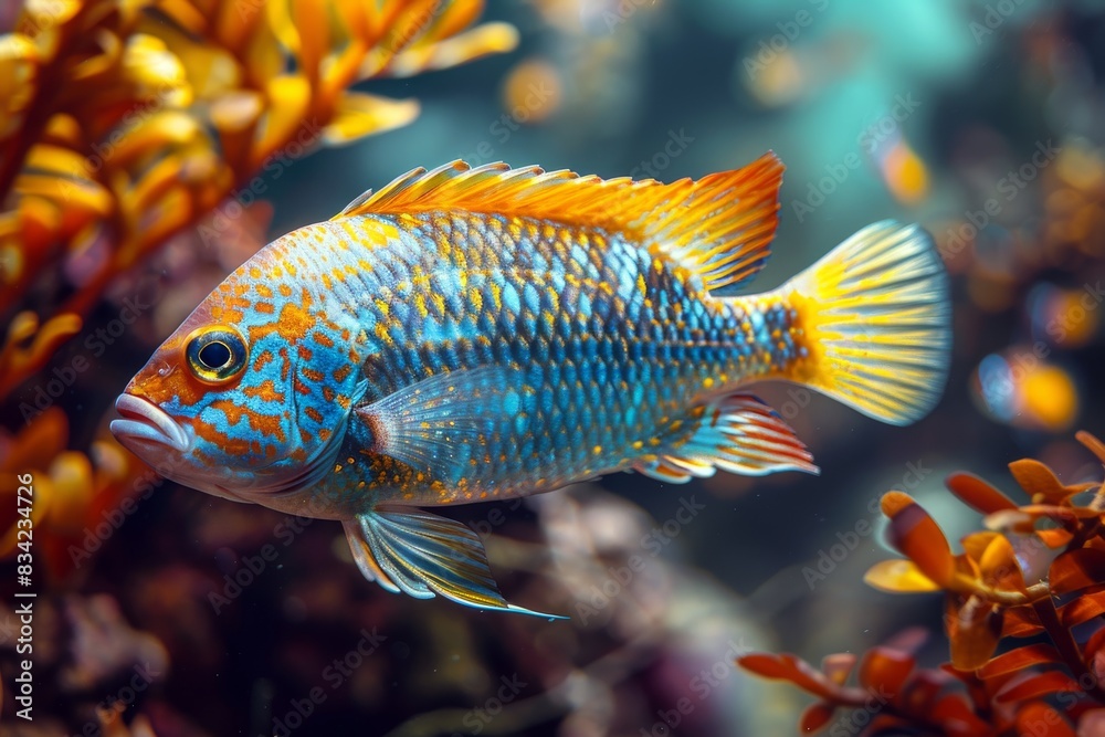 Wall mural Vibrant tropical fish swimming in a colorful coral reef