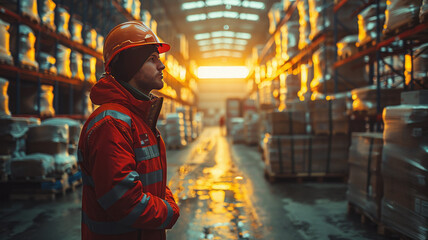 Fototapeta premium Warehouse workers in safety gear during training, emphasizing workplace safety.generative ai