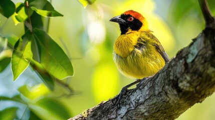 Bird known as Southern Masked Weaver perching on a tree limb