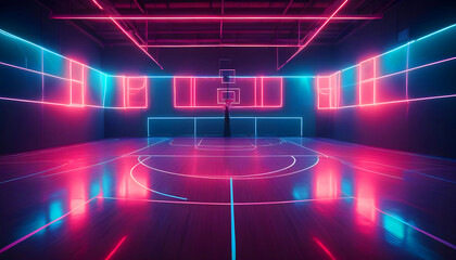 Obraz premium basketball court with beautiful lights the arena 6