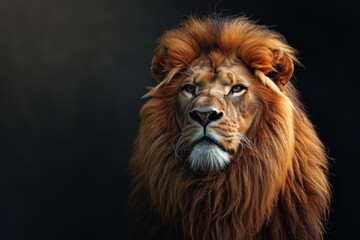 Fototapeta premium Mystic portrait of African Lion, beside view, full body shot, Close-up View Isolated on black background