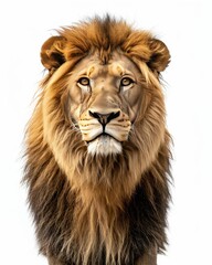 Fototapeta premium the Asian Lion, portrait view, white copy space on right Isolated on white background