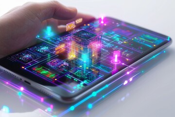 Hand using a smartphone to control smart home devices, showcasing the ease of digital connectivity and mobile technology in home automation