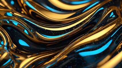Black abstract background with golden refracted wavy pattern