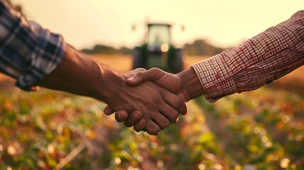 Landwirte sch&uuml;tteln sich die H&auml;nde auf dem Acker