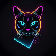 Cartoon neon style cat illustration on dark background