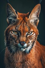 Obraz premium Mystic portrait of lynx caracal in studio, copy space on right side, Anger, Menacing, Headshot, Close-up View Isolated on black background