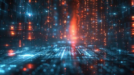 Obraz premium Futuristic digital grid illuminated by lights