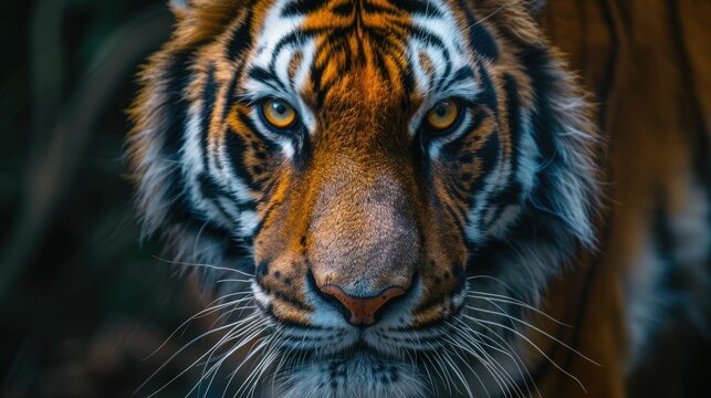 Intense gaze of a majestic Bengal tiger