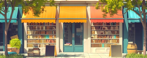 A banner mockup featuring a book fair announcement, displayed on the facade of a public library