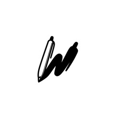 illustration of a writer's logo with a pen standing and a shadow forming the letter W in black with a simple concept
