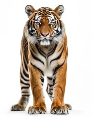 the Indochinese Tiger, portrait view, white copy space on right Isolated on white background