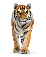 Fototapeta premium the Siberian Tiger, portrait view, white copy space on right Isolated on white background