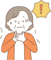 喉を詰まらせて苦しむシニア女性