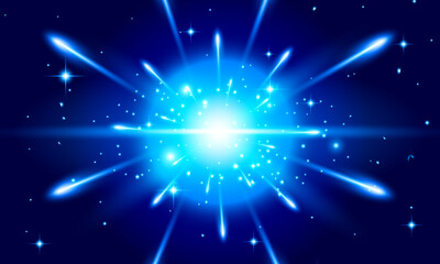 Meteor rain with falling glowing comets. Abstract light digital background. Neon bright light particles, luminous rays in motion. © wungkal