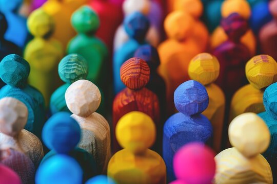 A close-up of colorful wooden figures, symbolizing diversity and inclusion