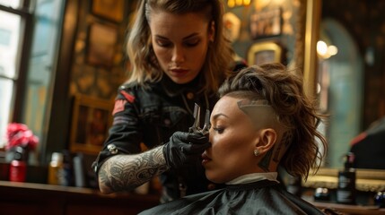 Obraz premium High-quality image of a stylist giving a client a chic undercut