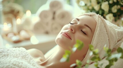 High-quality image of a serene face massage in a modern beauty salon, decorated in beige