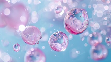 Drops of glycerin gracefully float in the water.