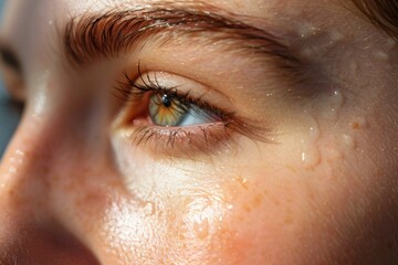 A person's face using glycerin thoroughly. Reveals moisturized and healthy skin.