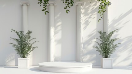 Background podium column 3d roman luxury greek white ancient display product classic. Podium platform background column pillar stage minimal stand beauty design greece render scene plant cosmetic rome