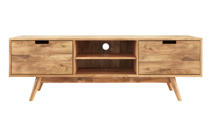 Fototapeta premium Modern wood tv stand isolated on transparent white background, clipping path