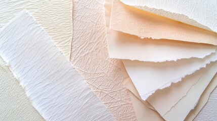 Close-Up View of Ivory, Cream, Beige Textured Paper Sheets