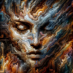 Abstract woman face corroding by sad emotion, depression art,expressionist Style,creative digital illustration created with generative ai.