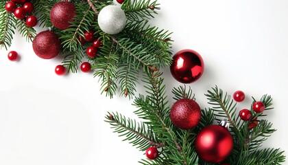 A white background with red and white Christmas decorations