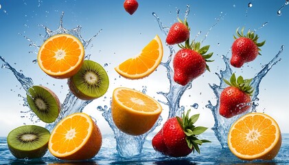 Fruit salad in water splash