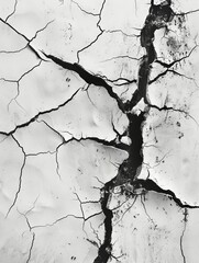 Obraz premium Large dark cracks running through a white surface. 