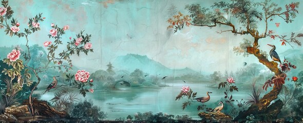 Tropical Foliage - decorate with a wall mural wallpaper. AI generated illustration