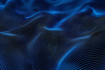 Abstract 3D wave-like digital background in blue hues with a grid of dots displaying futuristic,...