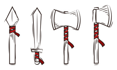 Set of medieval weapons icons Vector
